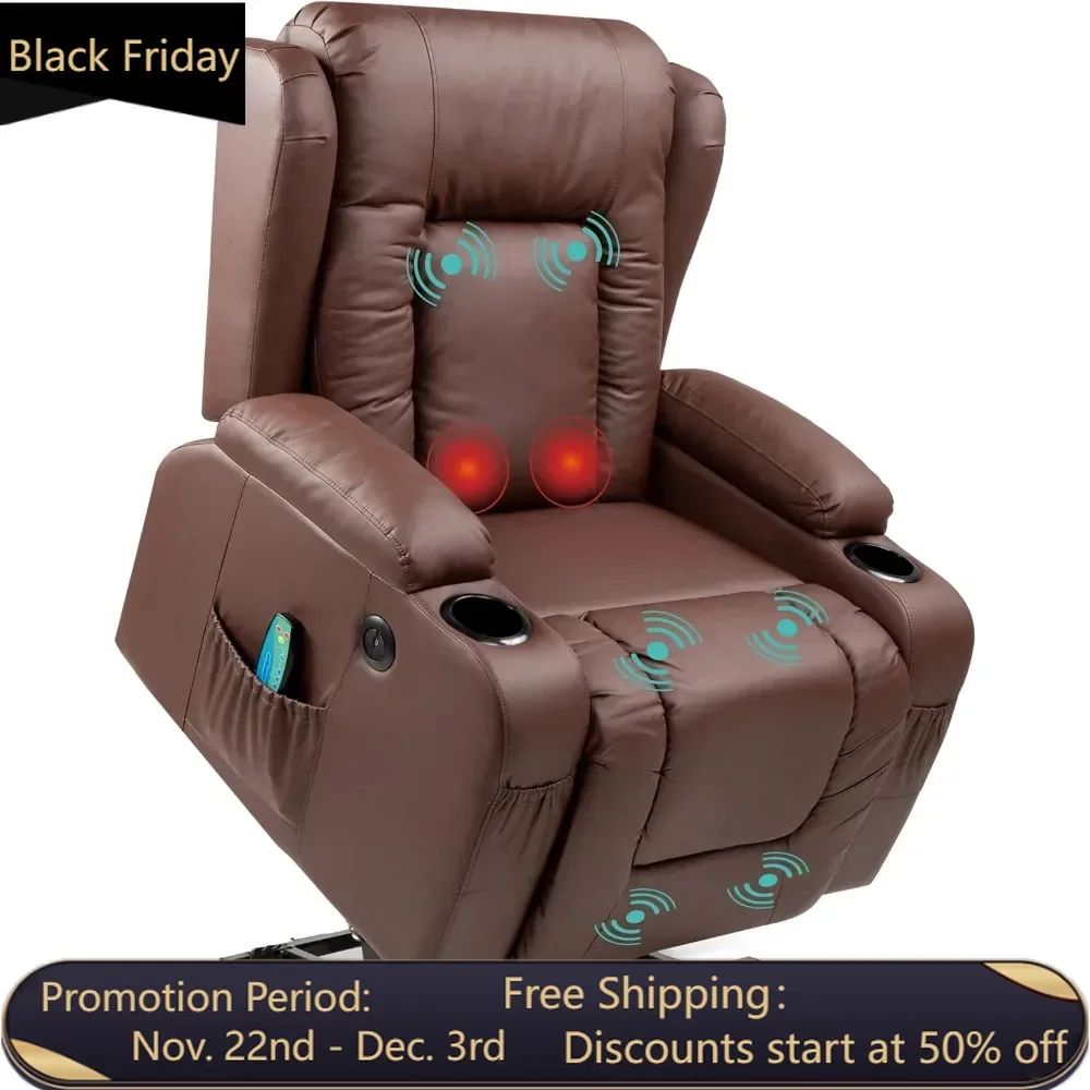 PU Leather Electric Power Lift Chair, Recliner Massage Chair, Adjustable Furniture for Back, Legs w/ 3 Positions, USB Port, Heat