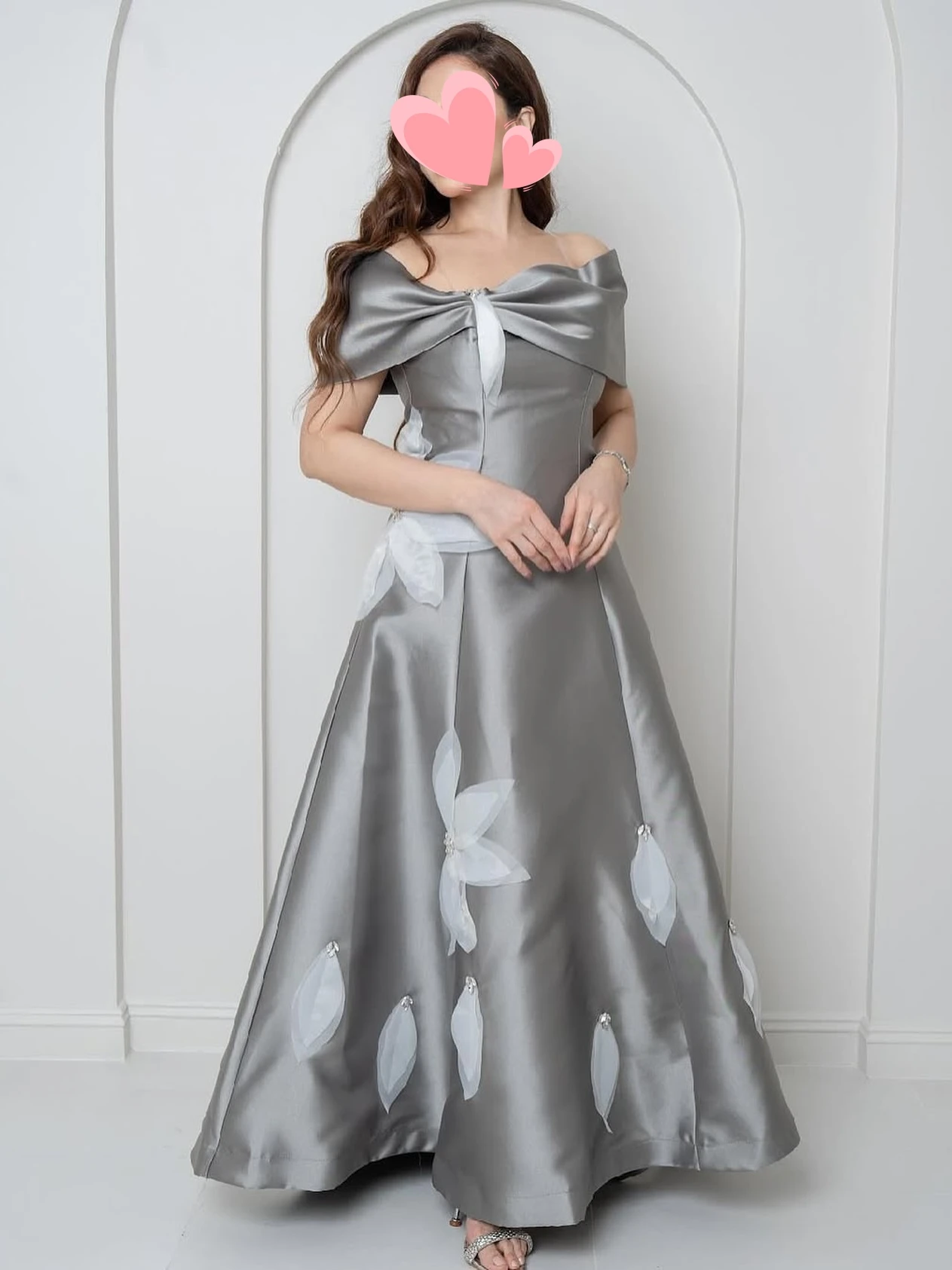 

Oisslec Dress Elegant Vintage Sexy Gray Silver Flowers Beads Boat Neck Customize Formal Occasion Prom Dress Evening Party Gowns
