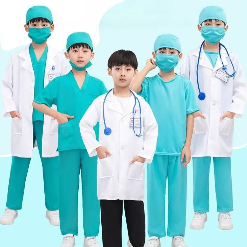 

Костюм доктора для мальчиков и девочек, полный комплект: униформа, стетоскоп, для косплея, симуляции работы, фестивалей, вечеринок, выступлений, ролевых игр