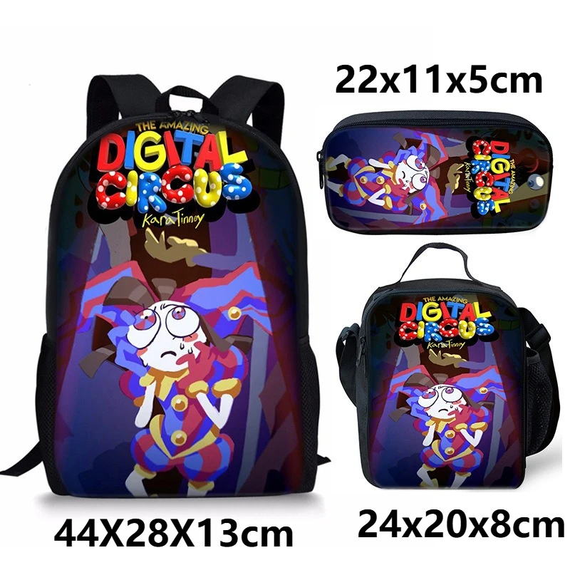 3PCS New The Amazing Digital Circus Series Backpack+Pencil Case+Lunch Bag Cartoon Creative Printing Pattern Backpack Set