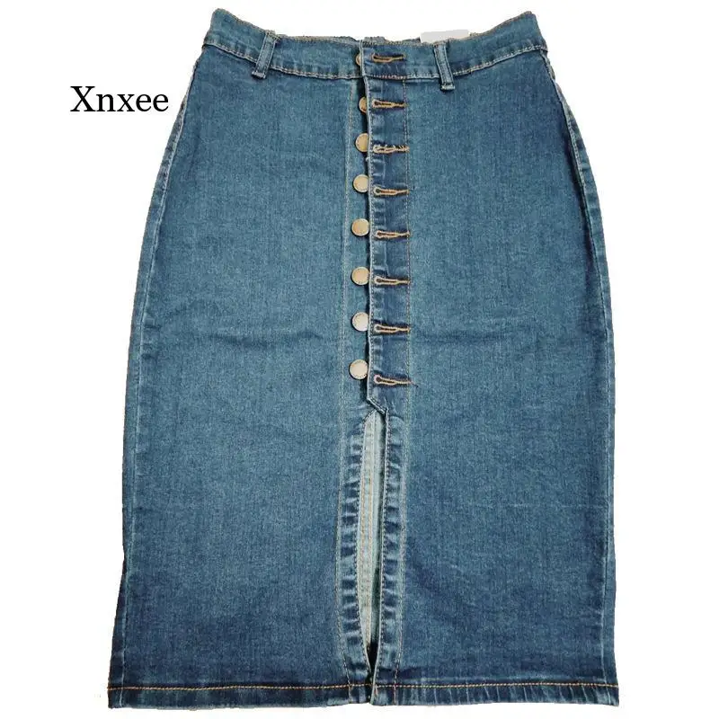 Summer Women\'s Denim Skirt Ladies High Waist Sexy Wrapped Hip Torn Destroyed Tight Skirt Pencil Midi Skirt