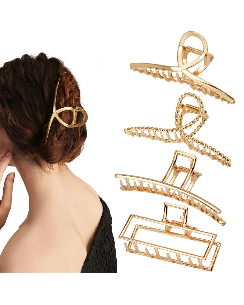 

4-Pack Large Metal Jaw Clips – 4.3" Gold Non-Slip Claw Hair Clamps for Thin to Thick or Curly Hair