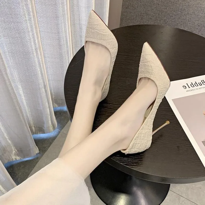 Spring 2024 New Korean Version of High Heels 9 CM Women All-match  Pointed Shallow Stiletto Black White Single Shoes Women Heels