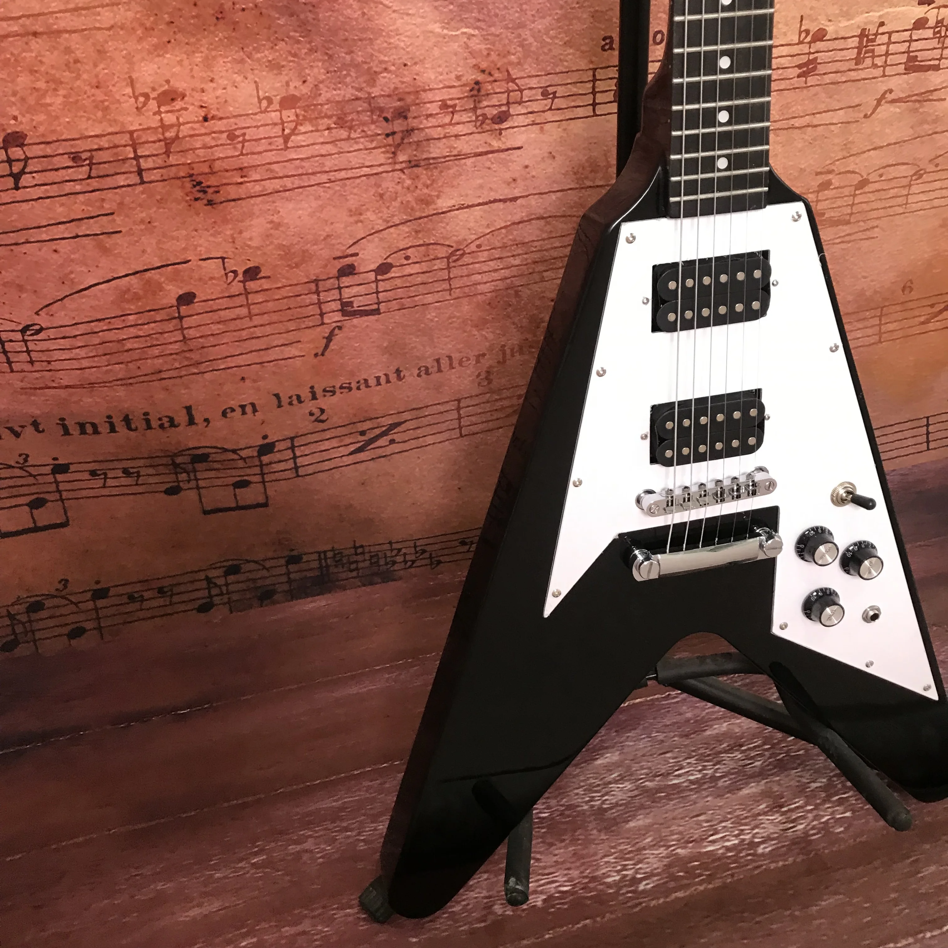 Stunning factory custom electric guitar Flying V black color dot inlays Rosewood fingerboard hot sale