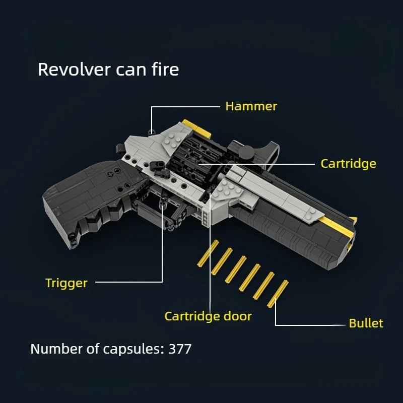 Friction Building Block Gun Shootable Revolver Dreadnought Sharpshooter Adult Version Difficult for Boys Military Bricks Toys