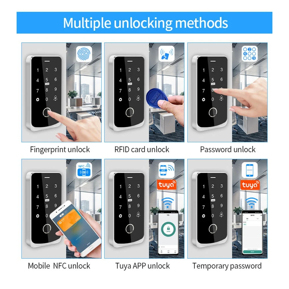 Tuya APP Access Control Keyboard Bluetooth Remote Control RFID IC M1 Card Fingerprint Access Keypad TF9-Tuya