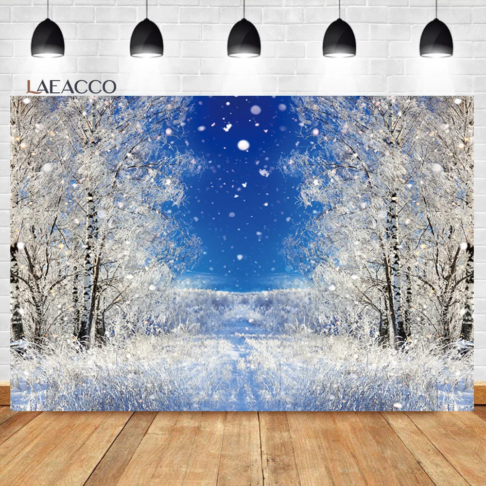 Laeacco Winter Snow Forest Backdrop White Xmas Trees Wintry Alps Scene Christmas New Year Party Portrait Photography Background