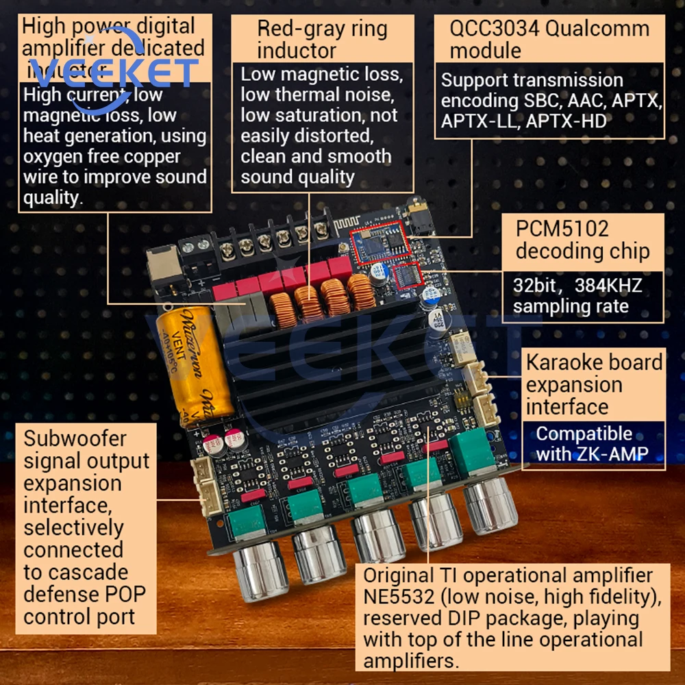 لوحة مضخم صوت كوالكوم 2.1 قناة 50 وات + 50 وات + 100 وات وحدة أمبير طاقة رقمية مع APTX ضياع DAC صوت TPA3116 #4