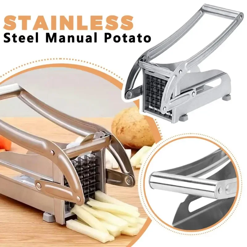Multi-Functional Stainless Steel Vegetable Cutter - Manual Potato French Fries Slicer Meat Chopper Dicer with Suction Cup Base
