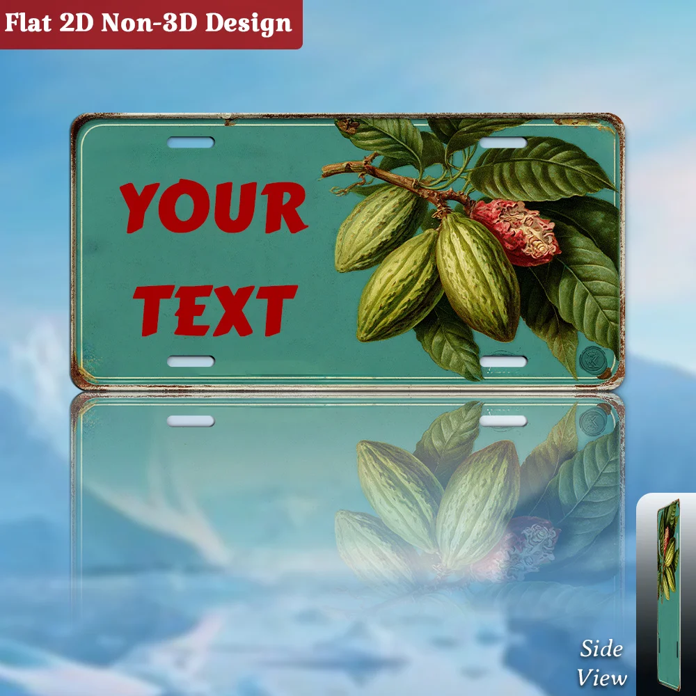 Customizable, Cocoa Beans  Cacao Pod Decorative License Plate, Only for Decoration, Exotic Rustic Wall Decor, Vintage Accent, Gr