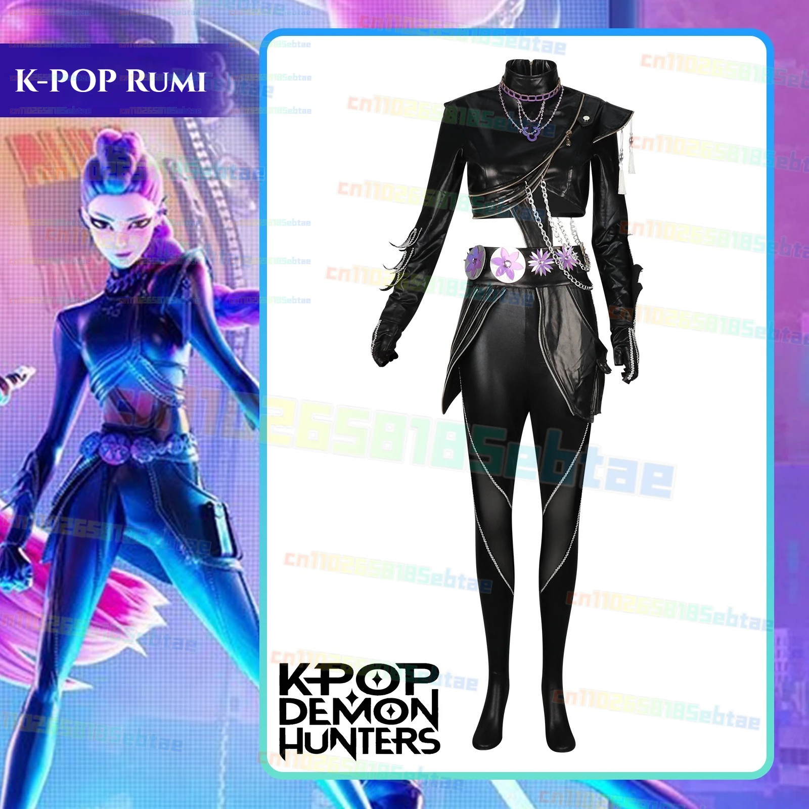 

K-POP Demon Hunters Black leather for Cool Girls Fantasy Halloween Party Suit