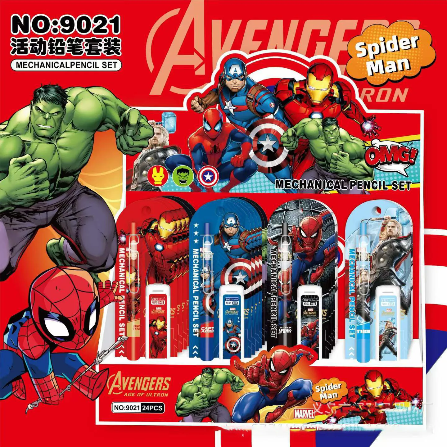 12pcs Anime Spider-Man Mechanical Pencil Set Cartoon 0.5mm Stationery Refill Not Easy To Break Lead Automatic Pencil Wholesale