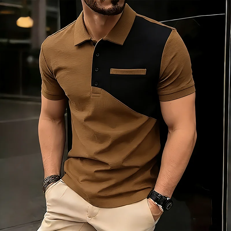 Men Summer Polo T-shirts Short Sleeve Tops Polo Tees Shirts Lapel Collar Combination Colour Polo T shirt Tshirts T7