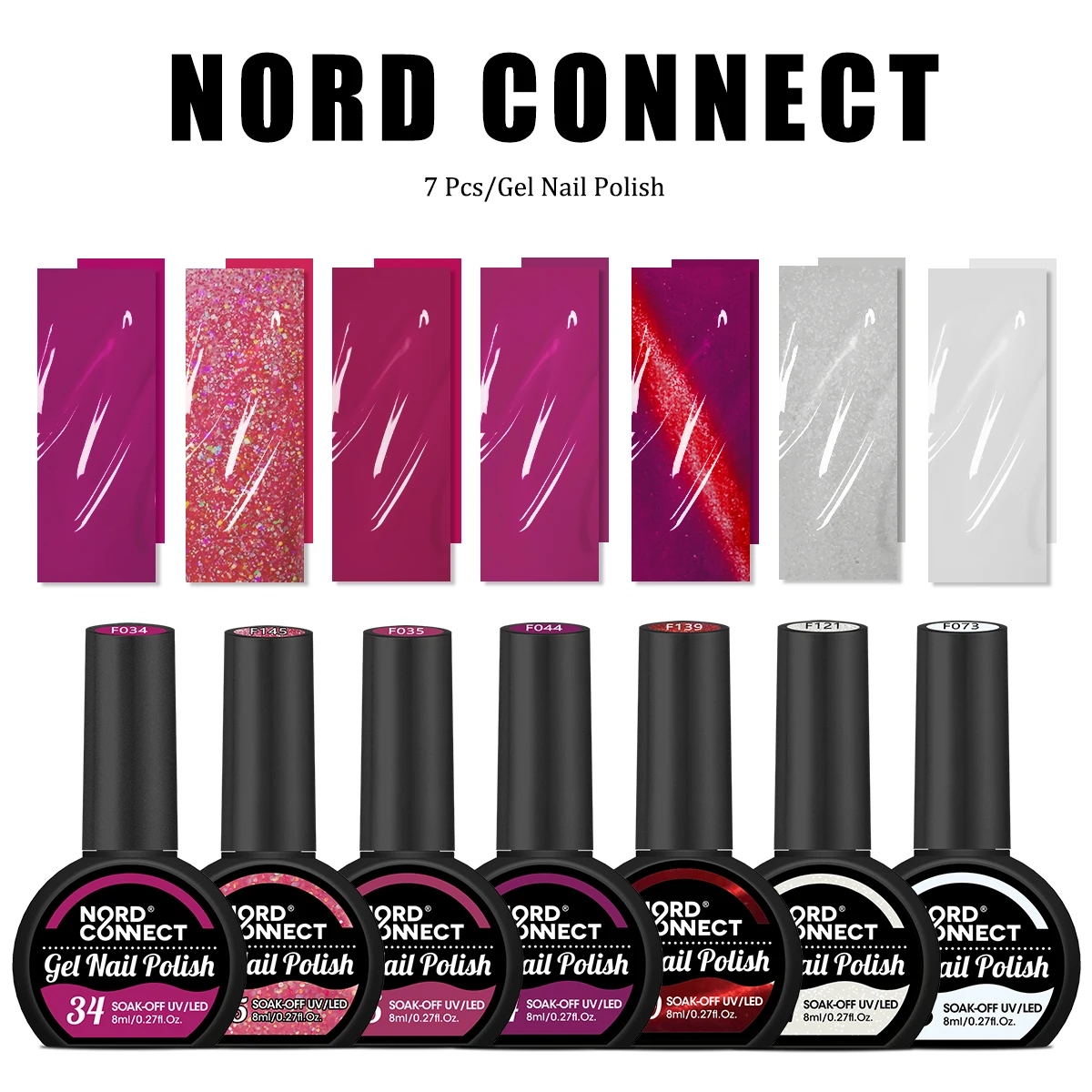 مجموعة طلاء أظافر عاكسة لامعة باللون الوردي مكونة من 7 قطع، مجموعة تعزيز أظافر جل LED شبه دائمًا #5