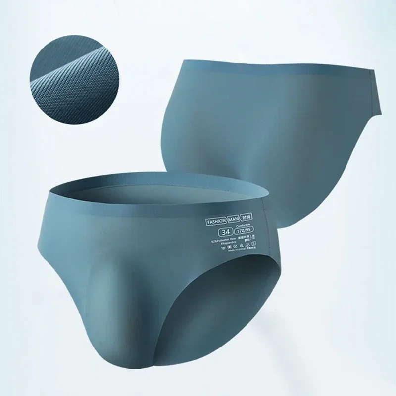 2PCS Men's Ice Silk Seamless Briefs Summer New Ultra-thin Transparent Sexy Quick-drying Trendy Breathable Underwear Panties