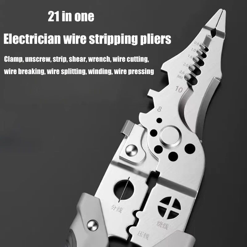 Multi functional wire stripping pliers 21 in one pliers for electricians to crimp and guide winding cutting electricians tools