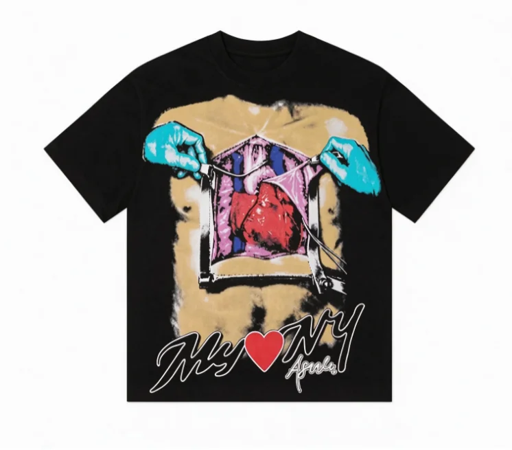 2026 new Vintage Anatomy Heart Artwork Cursive Letter Graphic Unisex Black Short Sleeve Tee Streetwear Casual Loose Daily Top
