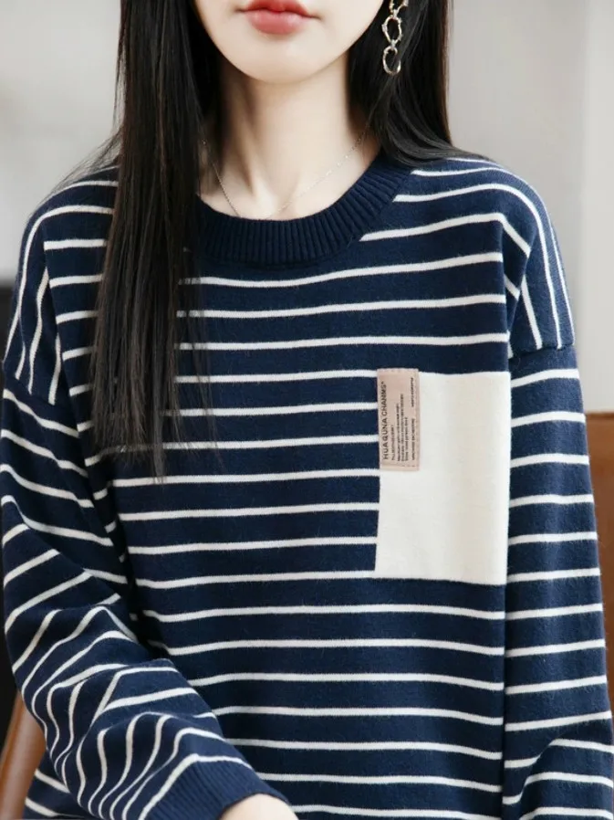 

Ele полосатый вязаный базовый свитер irt, женский модный внутренний свитер, топ, элитный европейский повседневный свободный крой, теплый