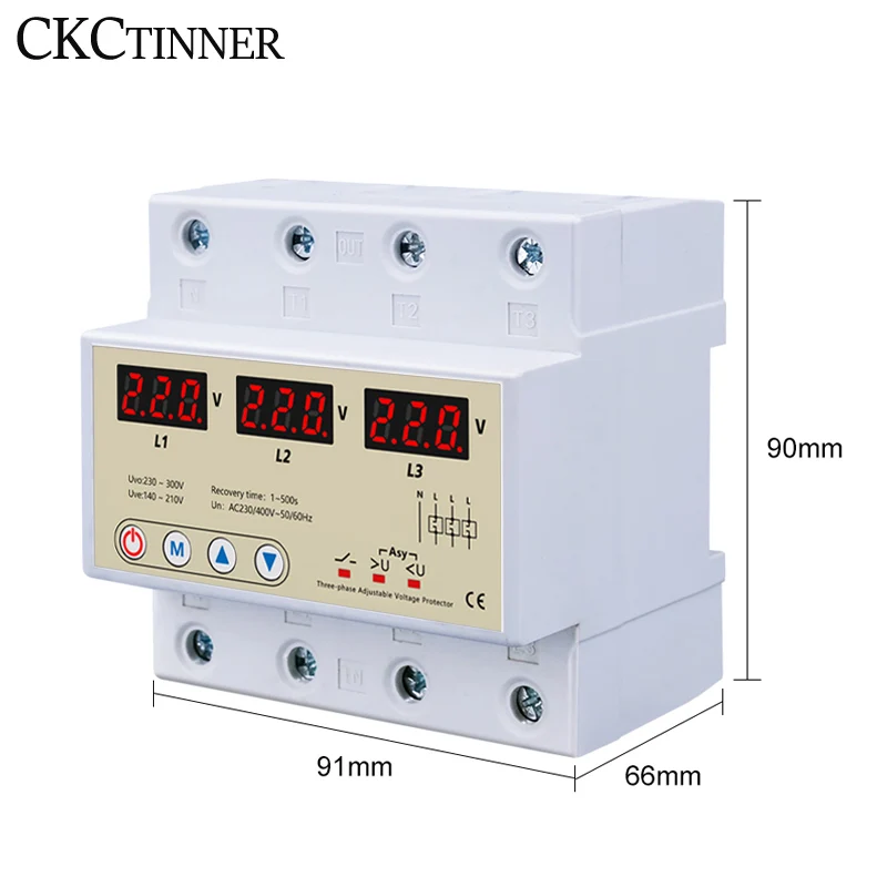 Imagem -06 - Dispositivo Protetor Trifásico Ajustável sobre e sob a Tensão Protetor de Tensão do Trilho do Ruído da Recuperação Automática 63a 380v