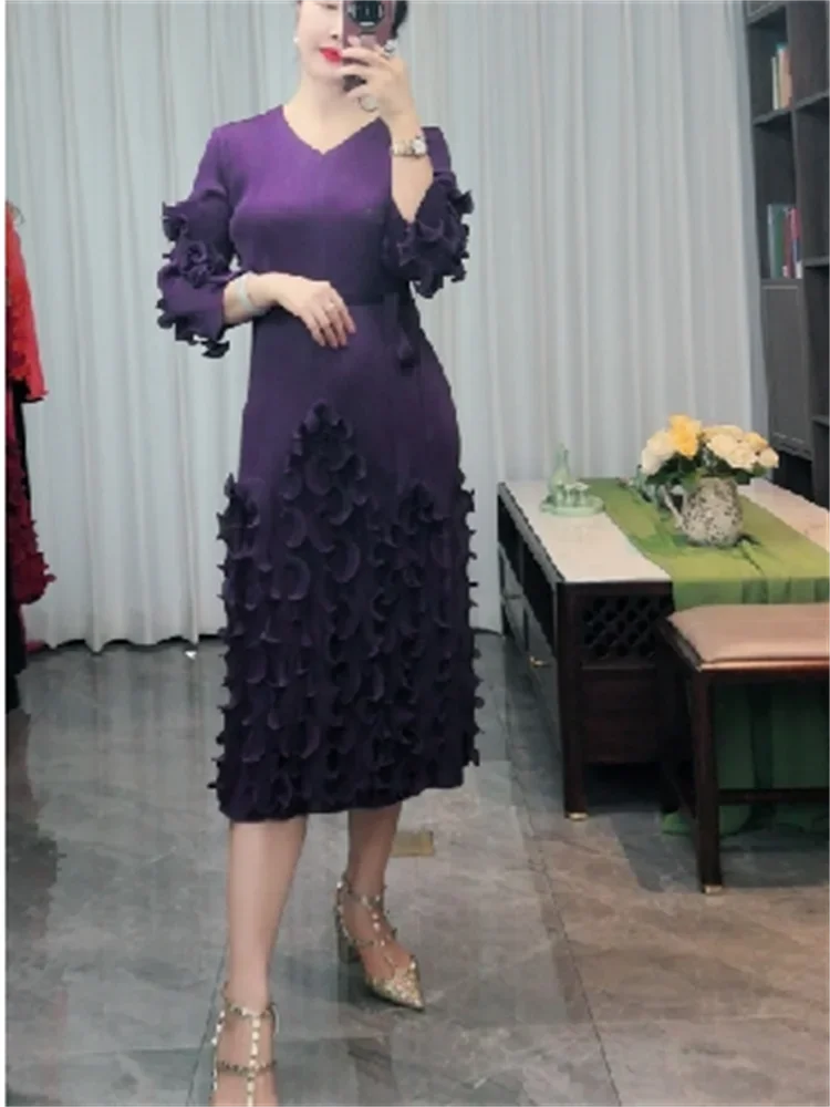 

Женское плиссированное платье-кардиган с V-образным вырезом