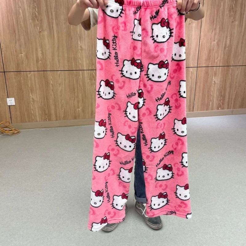 Venda quente sanrio y2k outono hellokitty batman calças de pijama dos desenhos animados hip hop senhoras quente casual estilo natal flanela bonito calças pano