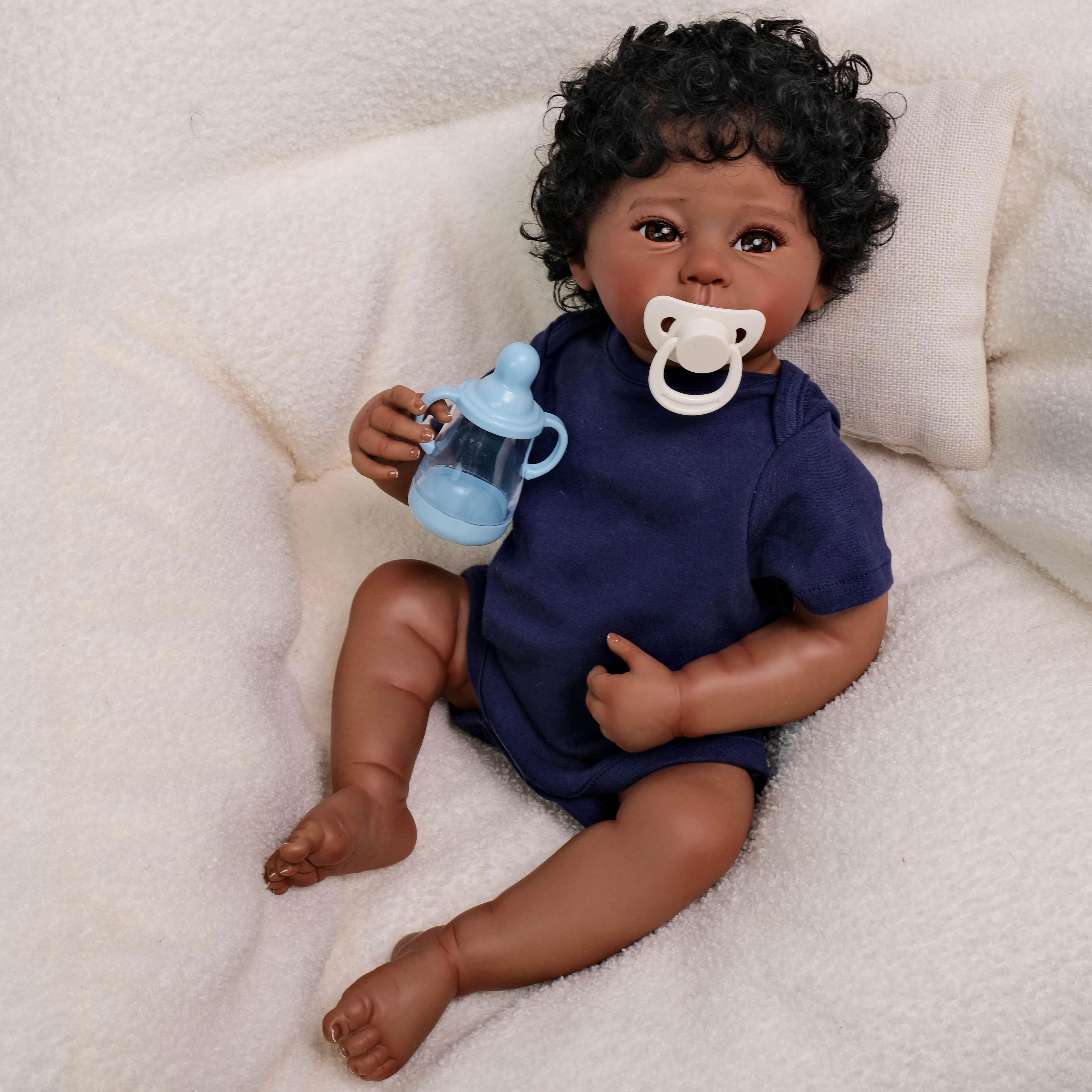 NPK 18inch Lifelike Reborn Baby Doll Raven Dark Skin Full Body Cuddly Collectible Art Doll High Quality Hand Painted
