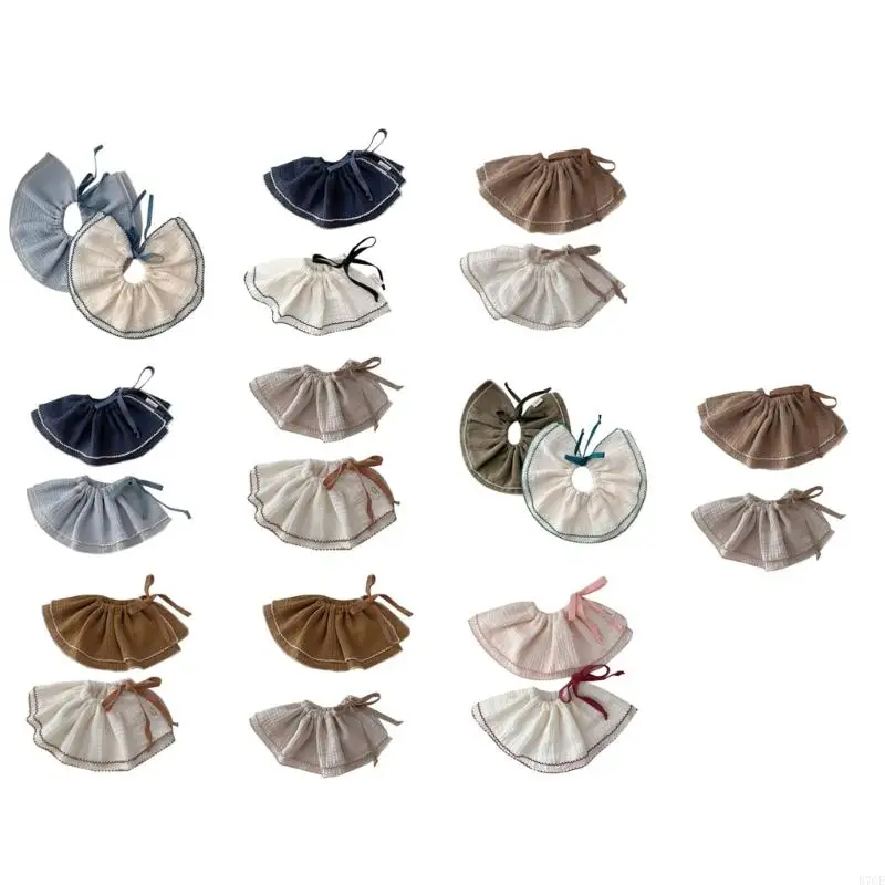 E7CE Korean Baby Bibs Princess Double Lace Cotton Bibs 4-Layer Saliva Towel