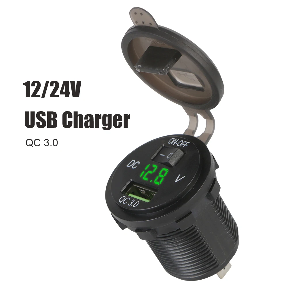 

24V 12V USB Charger 3.0 Motorcycle Power Adapter Waterproof ATV UTV Switch Socket Car Accessories For Marine Boat Truck Trailer