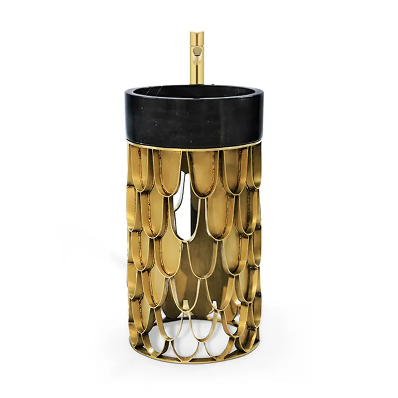 

Creative stainless steel washtable hotel villa household marble column basin floor type