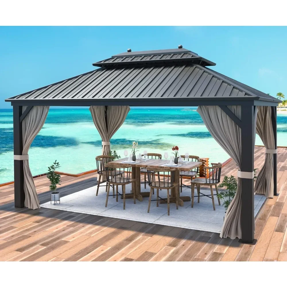 

10'x13' Hardtop Gazebo Galvanized Steel Outdoor Gazebo Canopy Double Vented Roof Pergolas Aluminum Frame