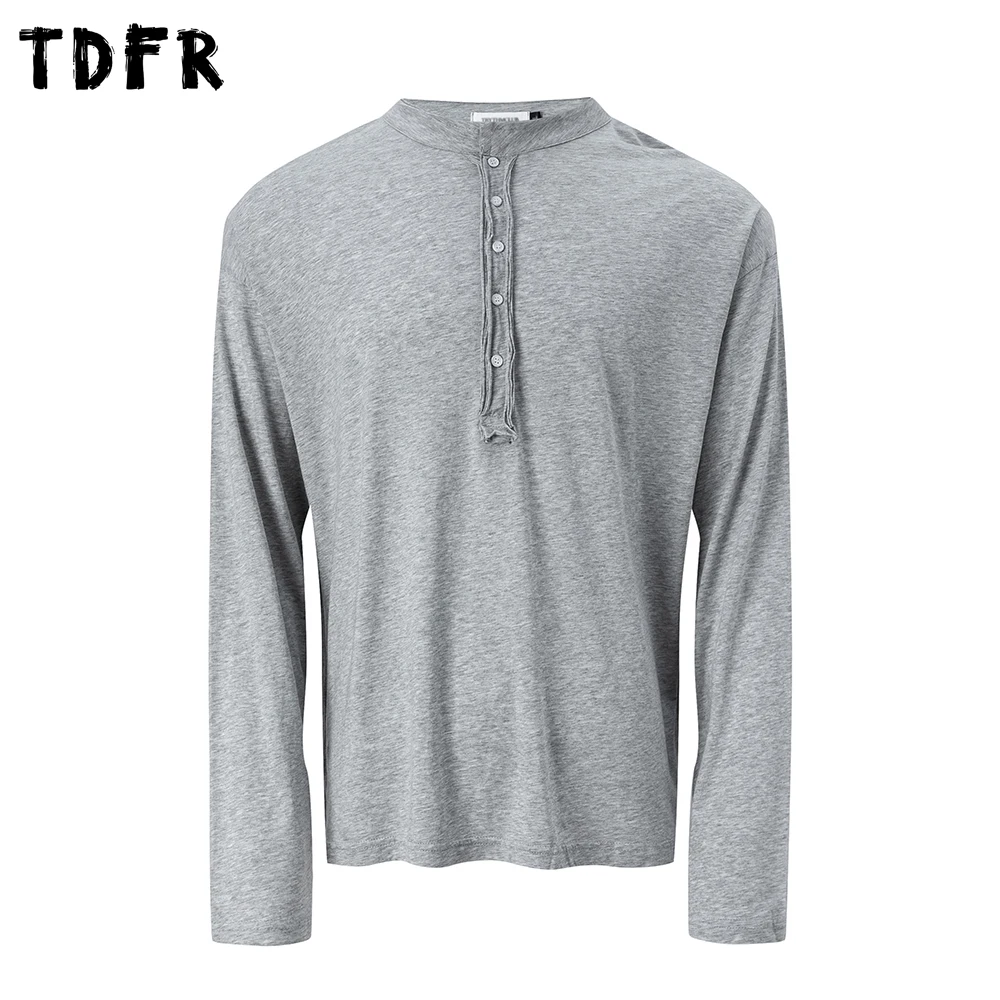 

Basic Solid Color Long Sleeve T-shirt Mens Autumn Simple Casual Loose Henley Collar Long Sleeve Tee Man Tshirt