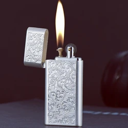 Tang Grass Retro Flint Lighter Gasoline Oil Lighter Grinding Wheel Kerosene Cigarette Lighter Metal Ultra Thin Gadgets For Men