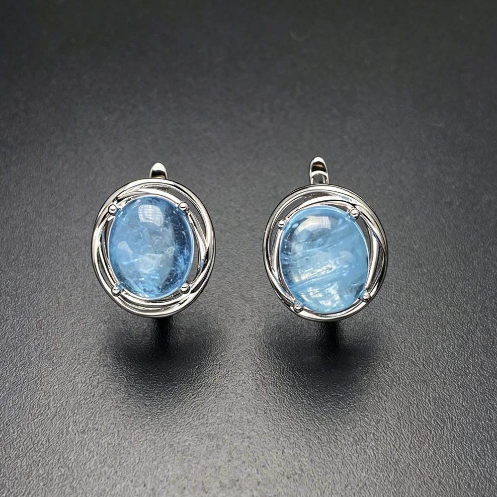 CSJ Elegant Natural Aquamarine Earrings Sterling 925 Silver Morganite Beryl Oval 10*12mm for Women Birthday Party Jewelry Gift