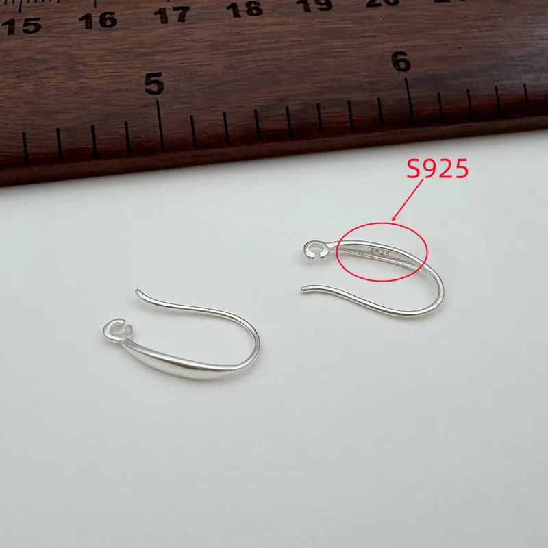 1 زوج الصلبة 925 فضة حلقات خطاف 16 مللي متر DIY بها بنفسك اكسسوارات بسيطة الأذن السنانير مكونات اللؤلؤ صنع
