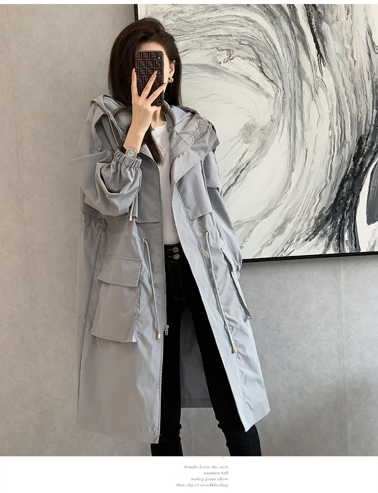 Trench da donna Giacche di media lunghezza Cappotto con cerniera con cappuccio Spessore caldo Y2k Giacca streetwear Capispalla da lavoro Autunno Inverno