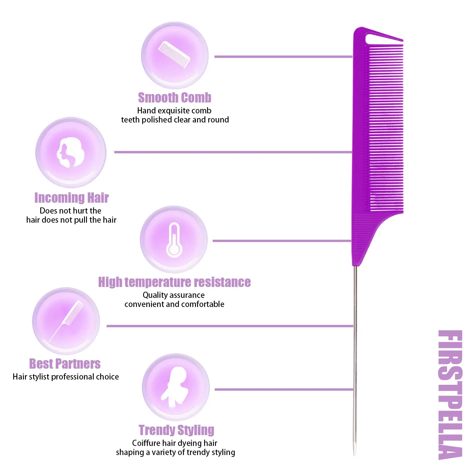 8 Stück langlebige Rattenschwanzkämme, 8,6 Zoll/21,9 cm, Edelstahl-Schwanznadel für professionelles Haar-Styling, Salon und Heimgebrauch – zufällige Farbe