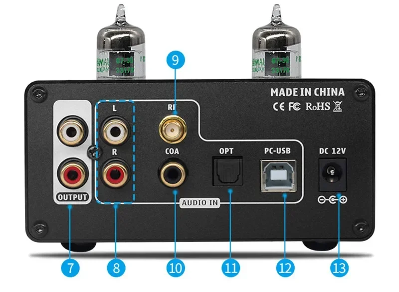 

DC12V QCC3034 Bluetooth 5.0 GE5654 Vacuum Tube Preamp ESS9018 DAC Decoder Home Audio Earphone AMP Amplifier Remote Control