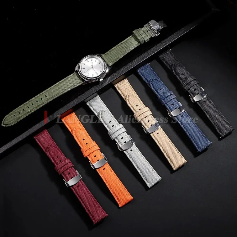 Sailcloth Nylon Watch Band 20mm 22mm for Rolex for Seiko Butterfly Buckle Men Sport Business Quick Release Black Green Wristband