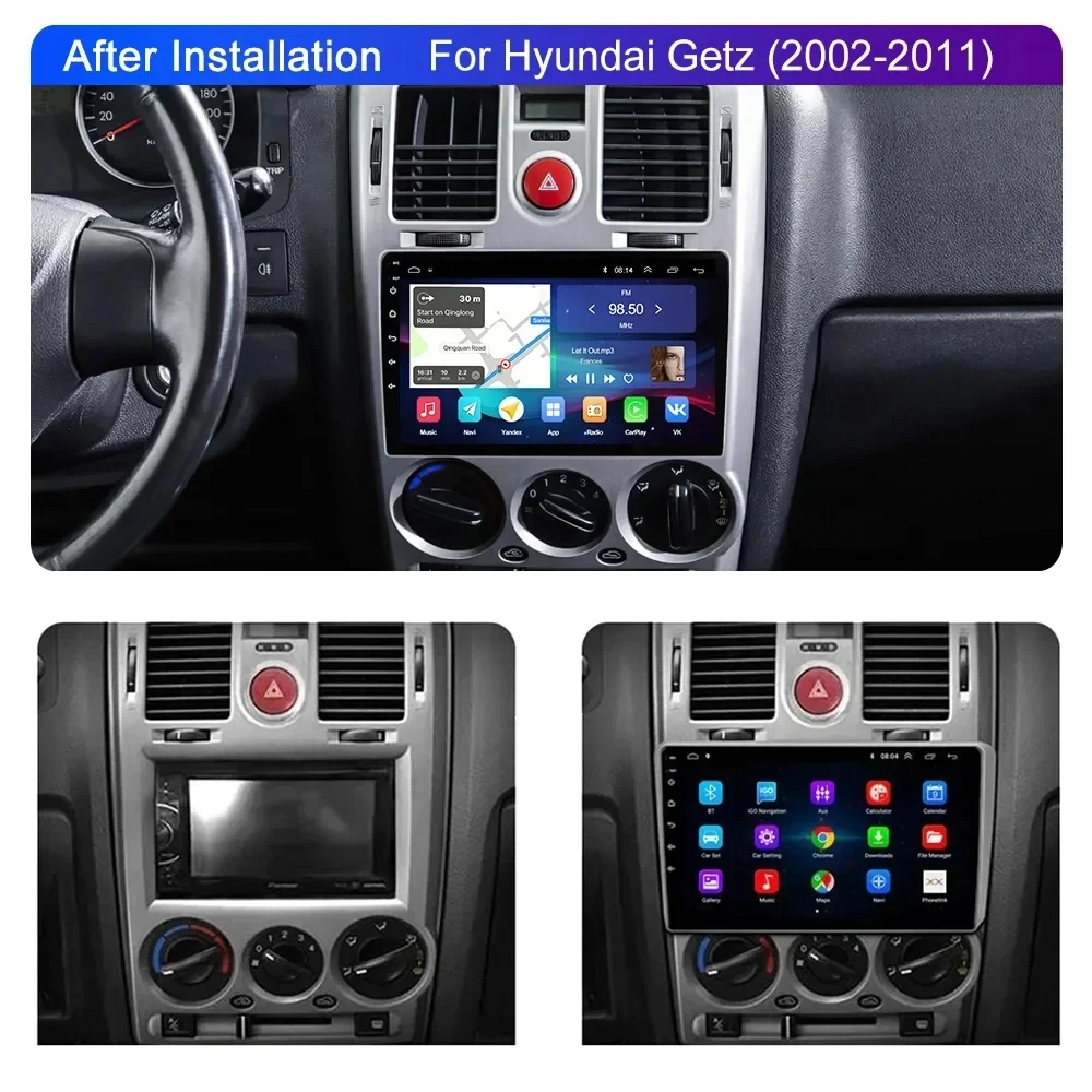 Android 14 Car Radio For Hyundai Getz 2002 - 2008 2009 2020 2011 Navigation GPS Multimedia Player Stereo WiFi+4G Carplay DSP BT