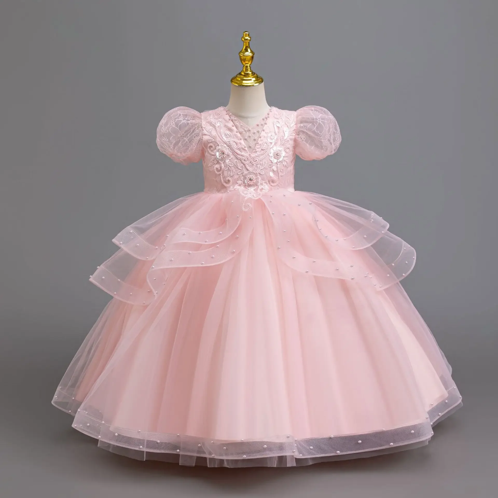 Beading Flower Girl Dresses Appliques Mesh Litter Kids Pageant Ball Gown for Birthday Evening Holiday Party