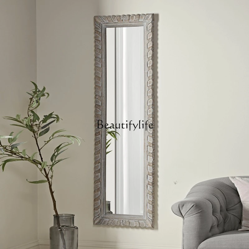 

American carved full-body mirror porch wall-mounted retro wall-mounted light luxury floor-to-ceiling mirror