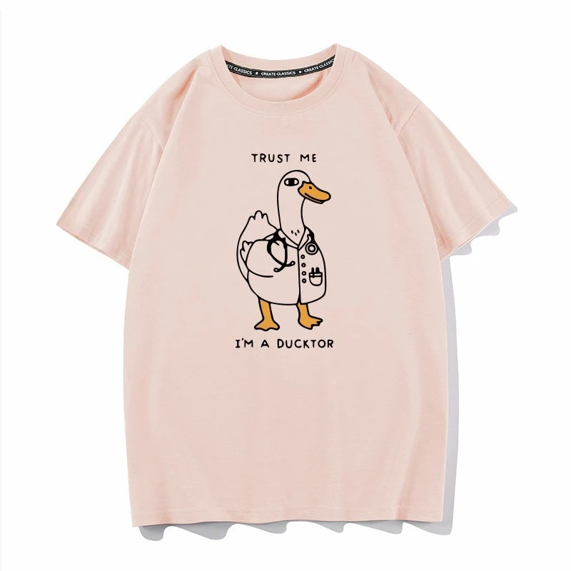 Doctor Duck Goose Cotton Cartoon Printed Men's and Women's Personalized Casual T-shirt New Fashionable Loose Trendy T-shirt