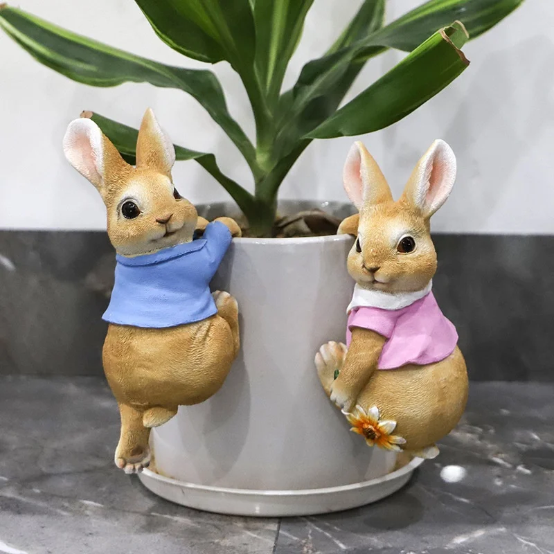 Funny Rabbit Statue Adorable Bunny Sculpture Resin Animal Figurine Decor Ornament for Outdoor Fairy Garden Patio Yard Tree
