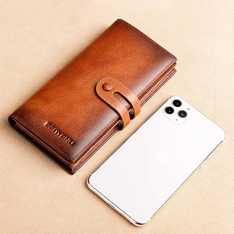 Business Man 100% Cowhide Genuine Leather Wallet Travel Anti RFID Card Holder Long Purse for Men