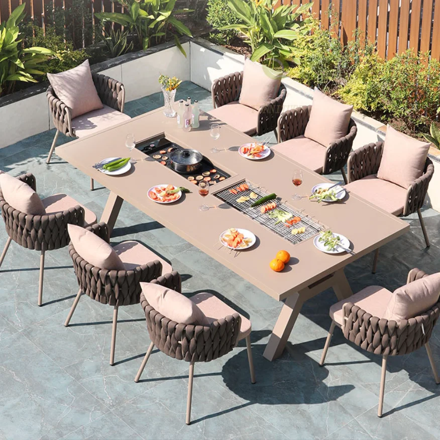 Luxury Modern Comfortable Outdoor Furniture Cast Aluminum Garden Set Patio Backyard BBQ Table