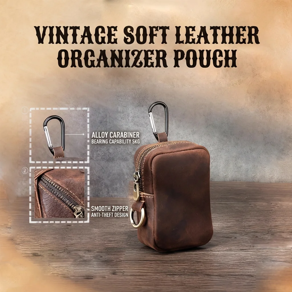Zipper Key Organizer Water-Resistant Portable Coin Purse Pu Leather Key Holder Minimalist Carabiner Key Pouch For Coin Purse