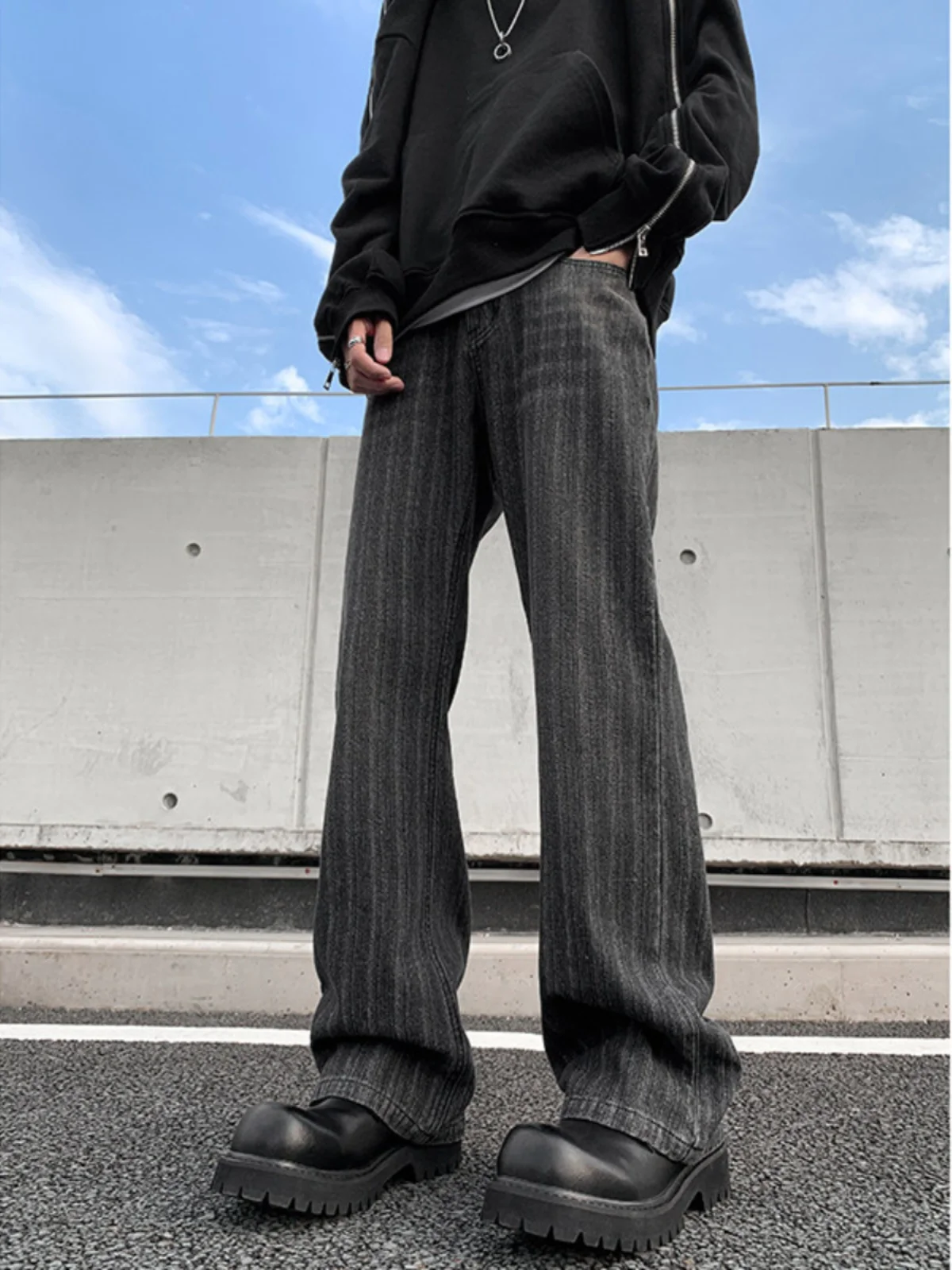 

Cleanfit American Retro Black Flared Jeans Men's High Street Straight Leg Trendy Brand Handsome Spring Autumn Cotton Denim