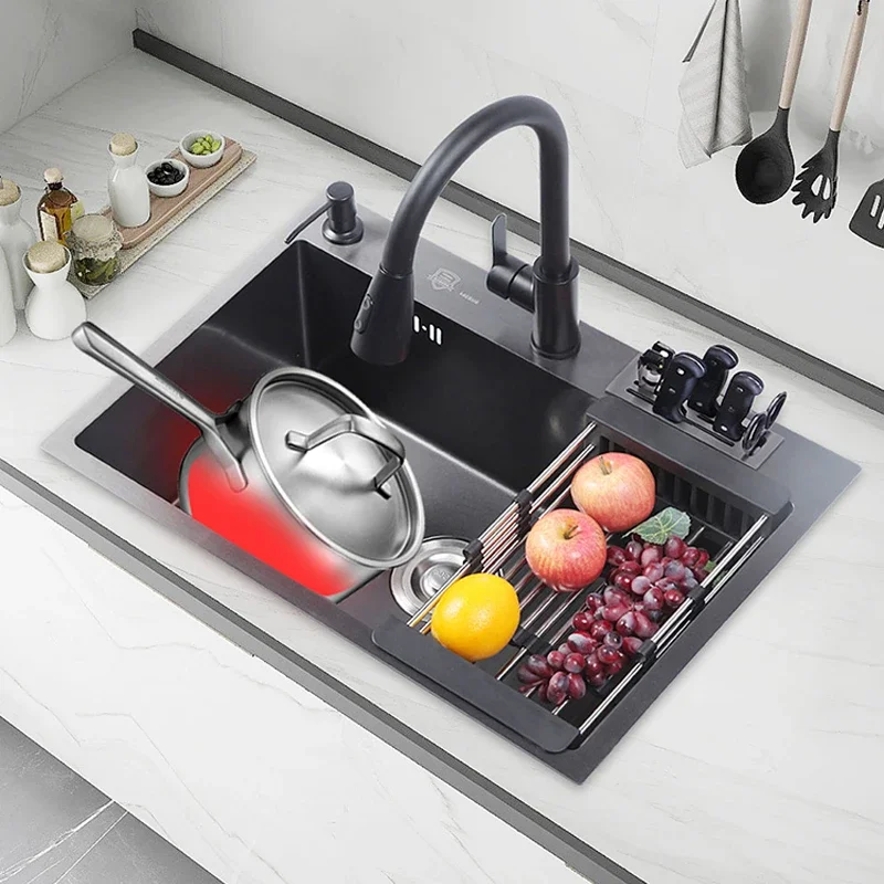 

A Best design hand-made black nano single bowls sinks stainless steel under counter basin black undermount kitchen sink