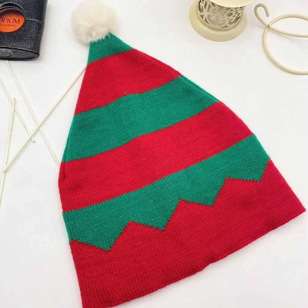 

Cute Strip Knitted Christmas Hat Knitting Cloth Accessories Ball Soft Beanie Cartoon Muffler Santa Hat Women