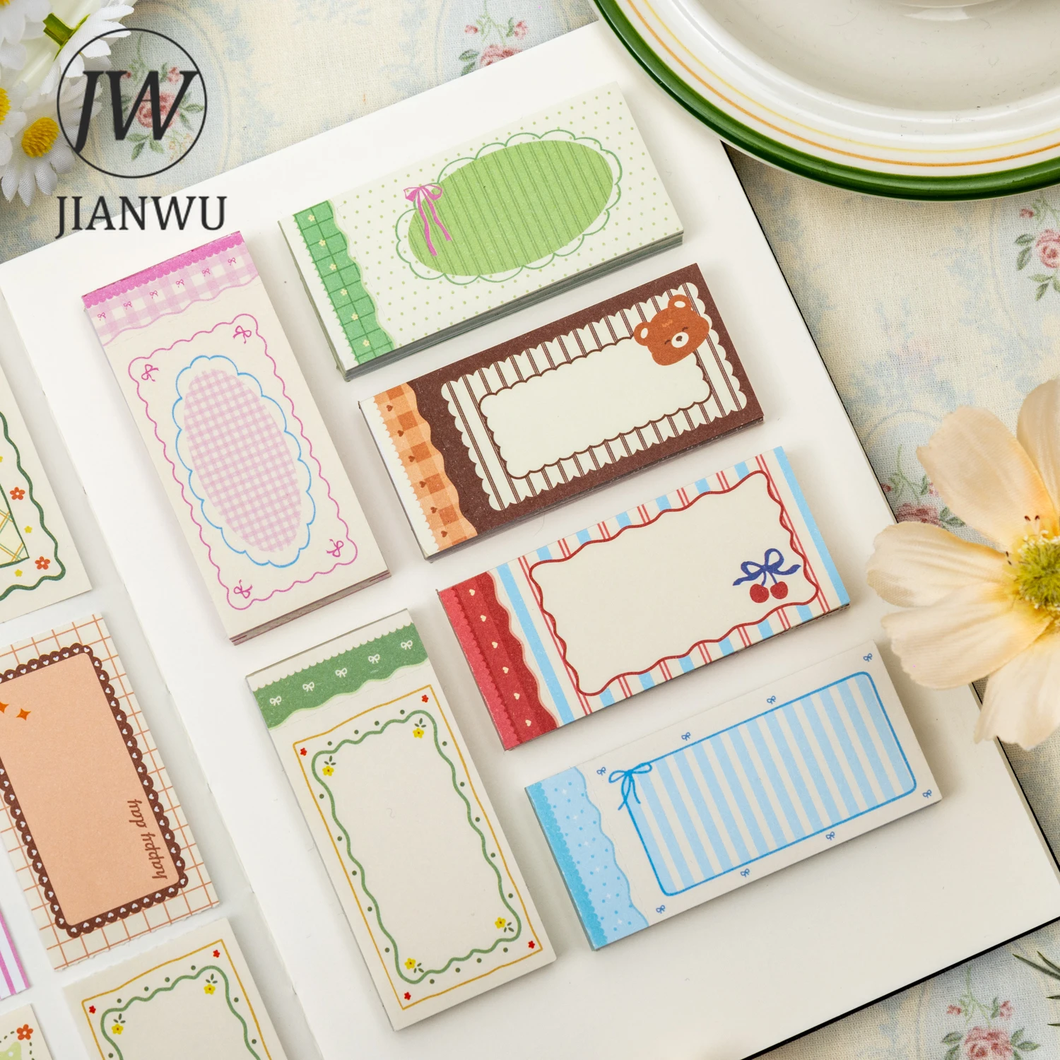 JIANWU Flower Field Notes Series Cute Lace Border Landscape Material Collage Sticker Book Creative DIY Journal Stationery